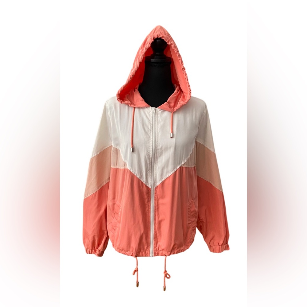 Love Tree: Pink and White Wind Breaker Zip Up Jacket